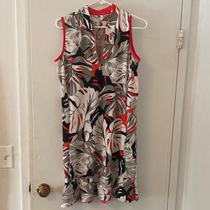 Sleeveless Tropical Print Golf Dress - Red, Black, White size Medium